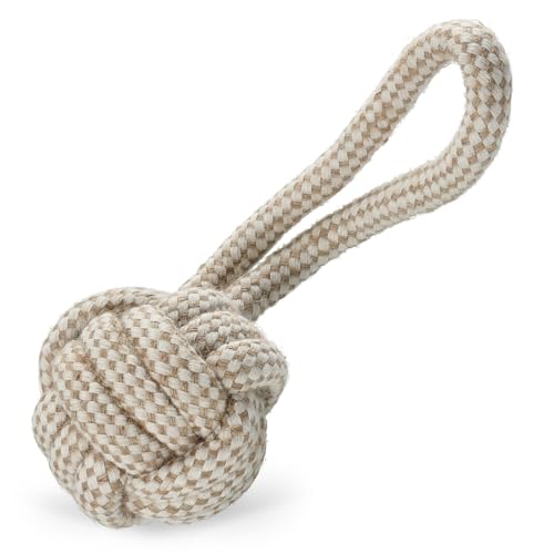 Romneys Tauball mit Seil für Hunde - Knotenball mit Wurfseil für Apportspiele - Unterstützt die Maulhygiene und Zahnpflege - Spielspaß für Ihren Hund von Romneys