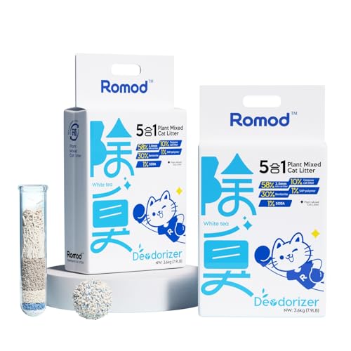 Romod: Starke klumpende Katzenstreu, Geruchskontrolle und geruchlos, ultra-saugfähig, wasserspülbar, Bentonit-Tofu-Katzenstreu, staubfrei Romod: Starke klumpende Katzenstreu, Geruchskontrolle und geruchlos, ultra-saugfähig, wasserspülbar, Bentonit-Tofu-Katzenstreu, staubfrei von Romod