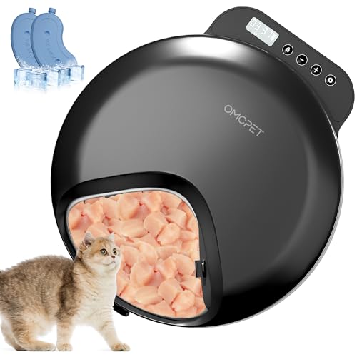 Nassfutterautomat, batteriebetriebener automatischer Katzenfutterautomat, 8oz*4 Mahlzeiten mit zeitgesteuerter Fütterung, Sicherheitsschloss, mit 2 Kühlakkus für Katzen und Hunde (Schwarz) von Ronarda
