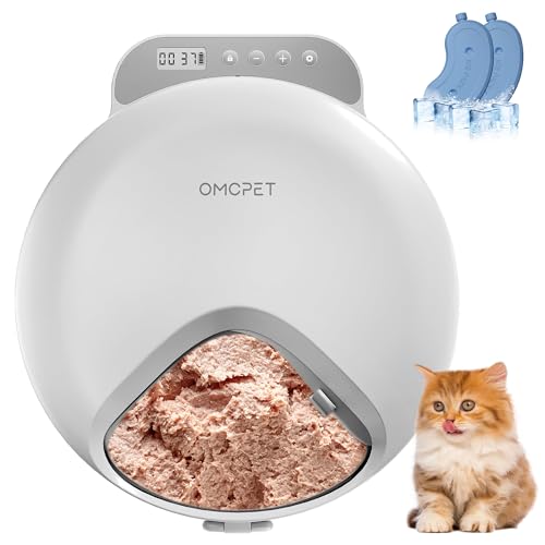 Nassfutterautomat, batteriebetriebener automatischer Katzenfutterautomat, 8oz*4 Mahlzeiten mit zeitgesteuerter Fütterung, Sicherheitsschloss, mit 2 Kühlakkus für Katzen und Hunde (Weiß) von Ronarda