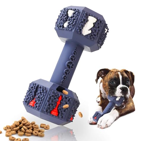 RongHousing Hantel-Hundespielzeug für aggressive Kauer: Kauspielzeug für Welpen mit Speckmilchgeschmack – interaktives Hundespielzeug für mittelgroße und kleine Rassen (groß, blau) von RongHousing