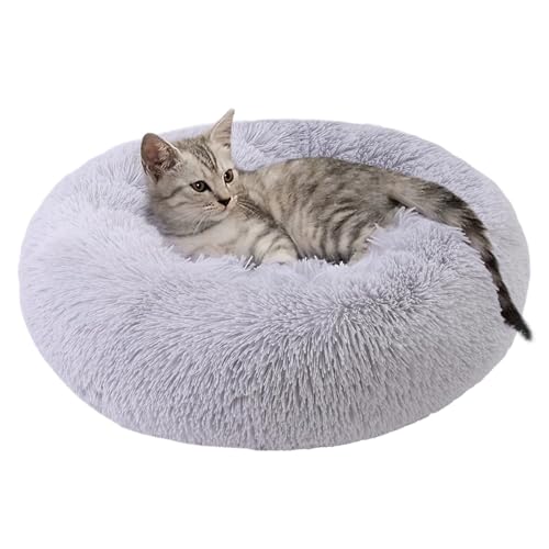 Katzenbett, Katzenbetten für Hauskatzen, Plüsch-Donut-Hundebett, beruhigendes, rundes Welpenbett, Katzenbett, weiches Kätzchenbett mit rutschfester Unterseite, für kleine Haustiere unter 2,5 kg, zum Katzenbett, Katzenbetten für Hauskatzen, Plüsch-Donut-Hundebett, beruhigendes, rundes Welpenbett, Katzenbett, weiches Kätzchenbett mit rutschfester Unterseite, für kleine Haustiere unter 2,5 kg, zum von RongQiLBB