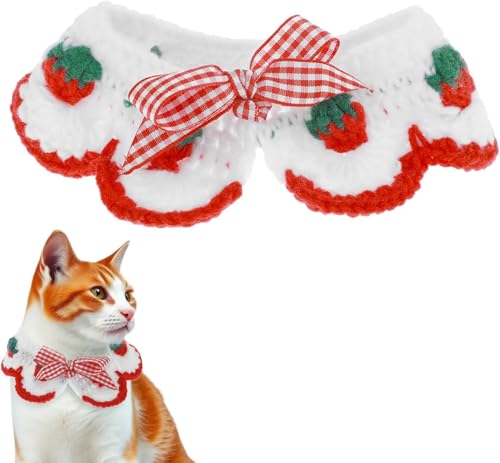 Rongchenghao 1 Stück gehäkeltes Katzenhalsband, handgefertigtes gestricktes abnehmbares Halsband, verstellbares gestricktes Katzenhalsband, geeignet für Mutterkatzen und einige Welpen (rot) von Rongchenghao