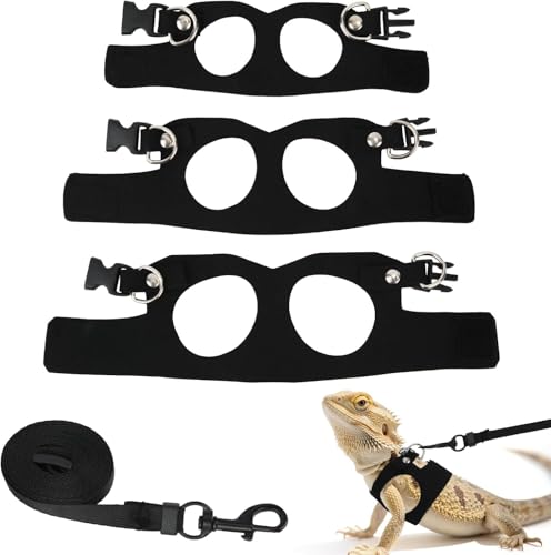 Rongchenghao 3-teiliges Set aus Mähne, Löwe, Eidechse, Geschirr und Traktionsseil, 3 Größen, Eidechsen-Training, Leder, verstellbar, weiches Leder, geeignet für kleine Reptilien von Rongchenghao