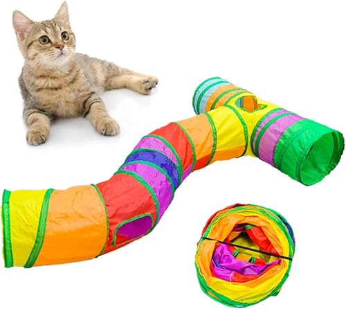 Rongchenghao Katzentunnel, S-förmig, T-Form, Kombination, Farbe, faltbar, Vergnügungspark, interaktives Katzenloch, Labyrinthaus, für drinnen und draußen, geeignet für Katzen, Kaninchen und Hunde von Rongchenghao