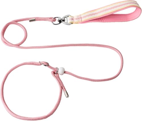 Rongchenghao Rutschfestes Traktionsseil mit verstellbarem Kragen, 1,5 m langes Verheddern, feines Nylon gegen Ziehen und Ersticken, geeignet für Welpen, kleine, mittelgroße und große Hunde (Rosa) von Rongchenghao