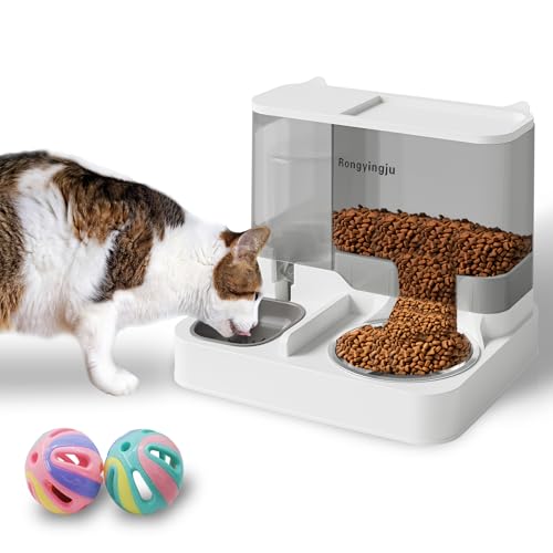 Rongyingju Automatischer Katzenfutterspender und Wasserspender integriert, Schwerkraft-Futterspender Set mit Edelstahlnapf, kleine und mittelgroße Haustierfutterspender für Welpen und Kätzchen, 2,8 l Rongyingju Automatischer Katzenfutterspender und Wasserspender integriert, Schwerkraft-Futterspender Set mit Edelstahlnapf, kleine und mittelgroße Haustierfutterspender für Welpen und Kätzchen, 2,8 l von Rongyingju