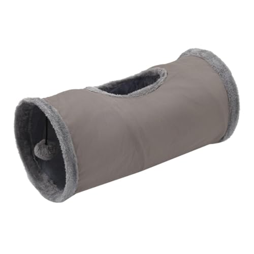 Ronyme Gerader Katzentunnel für Hauskatzen mit Ball, Haustierbedarf, Schlafen, 50 x 25 cm, faltbares Tunnelrohr, Grau von Ronyme