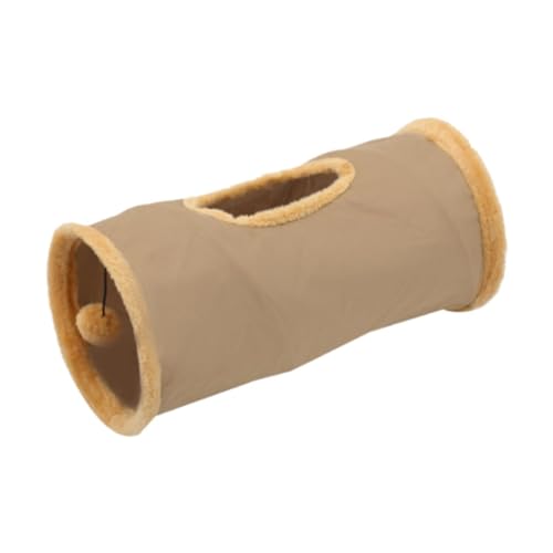 Ronyme Gerader Katzentunnel für Hauskatzen mit Ball, Haustierbedarf, Schlafen, 50 x 25 cm, faltbares Tunnelrohr, Khaki von Ronyme
