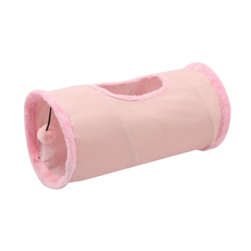 Ronyme Gerader Katzentunnel für Hauskatzen mit Ball, Haustierbedarf, Schlafen, 50 x 25 cm, faltbares Tunnelrohr, Rosa von Ronyme
