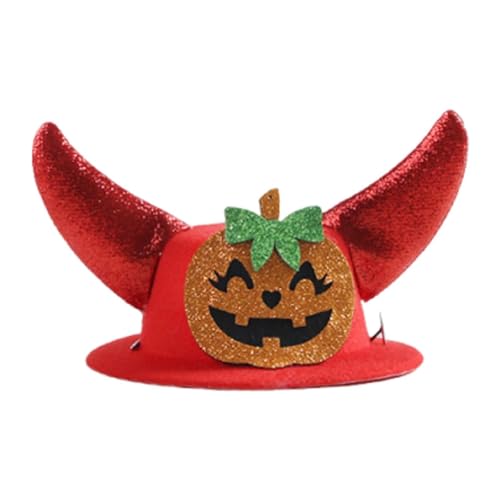 Ronyme Halloween-Hörnerhut für Haustiere, Party-Dekoration, Kopfschmuck, Foto-Requisiten, Haustier-Halloween-Kostümkappe für Hund, Katze zum Anziehen, Roter Smiley-kürbis von Ronyme