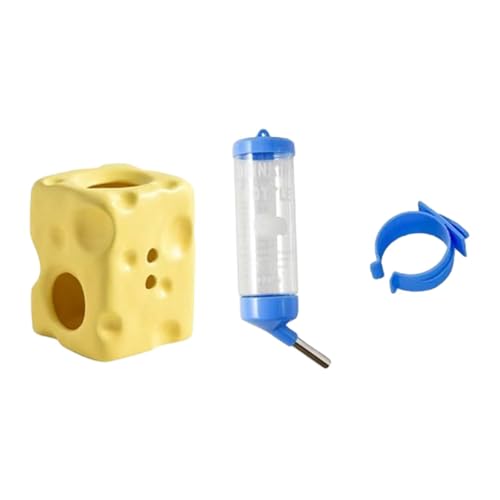 Ronyme Hamster-Wasserflasche mit Keramikhalter, 125 ml, Flasche für Rennmäuse, Meerschweinchen, verstellbar, 2-in-1-Design, Gelb von Ronyme