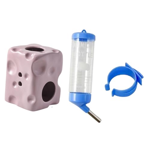 Ronyme Hamster-Wasserflasche mit Keramikhalter, 125 ml, Flasche für Rennmäuse, Meerschweinchen, verstellbar, 2-in-1-Design, Lila von Ronyme