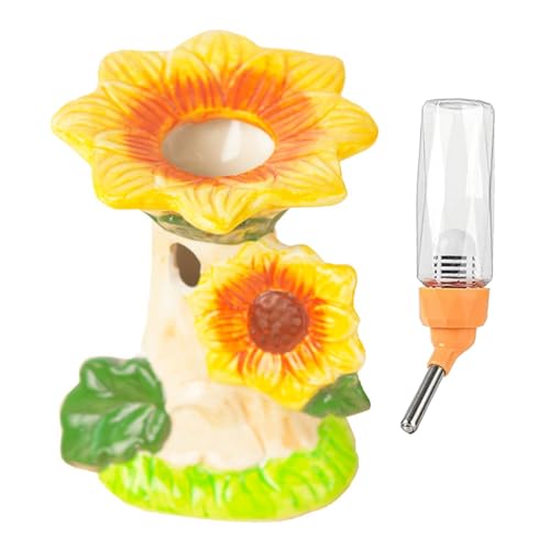 Ronyme Hamster-Wasserflasche mit Ständer, leicht zu reinigen, auslaufsicher, kreatives, süßes Käfigzubehör in Sonnenblumenform für Hamster, Frettchen von Ronyme