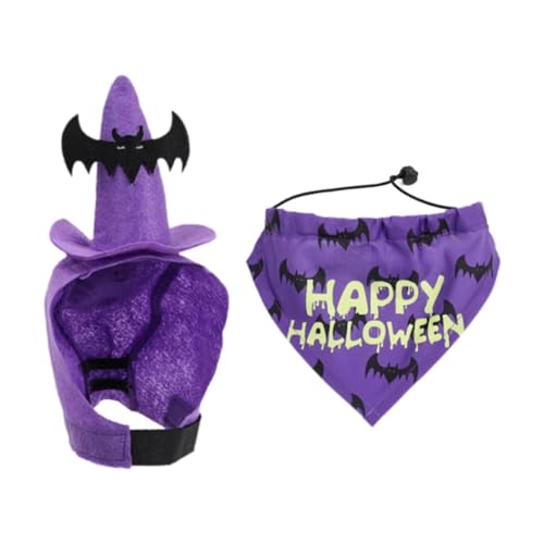 Ronyme Haustier-Halloweenkostüm, Hundezubehör, Kostümset mit Hut und Bandana, robuste, süße Halloween-Party-Dekoration für Hunde, Purple S Ronyme Haustier-Halloweenkostüm, Hundezubehör, Kostümset mit Hut und Bandana, robuste, süße Halloween-Party-Dekoration für Hunde, Purple S von Ronyme
