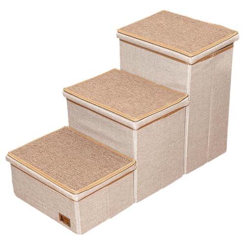 Ronyme Hundetreppe mit 3 Ebenen und Ablagefächern, abnehmbar, belastbar bis 60 kg, mit verstärktem Deckel, multifunktionale Rampe für ältere Katzen, Beige Ronyme Hundetreppe mit 3 Ebenen und Ablagefächern, abnehmbar, belastbar bis 60 kg, mit verstärktem Deckel, multifunktionale Rampe für ältere Katzen, Beige von Ronyme