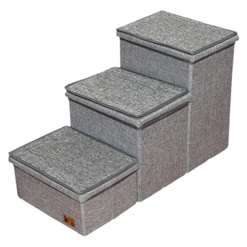 Ronyme Hundetreppe mit 3 Ebenen und Ablagefächern, abnehmbar, belastbar bis 60 kg, mit verstärktem Deckel, multifunktionale Rampe für ältere Katzen, Grau Ronyme Hundetreppe mit 3 Ebenen und Ablagefächern, abnehmbar, belastbar bis 60 kg, mit verstärktem Deckel, multifunktionale Rampe für ältere Katzen, Grau von Ronyme