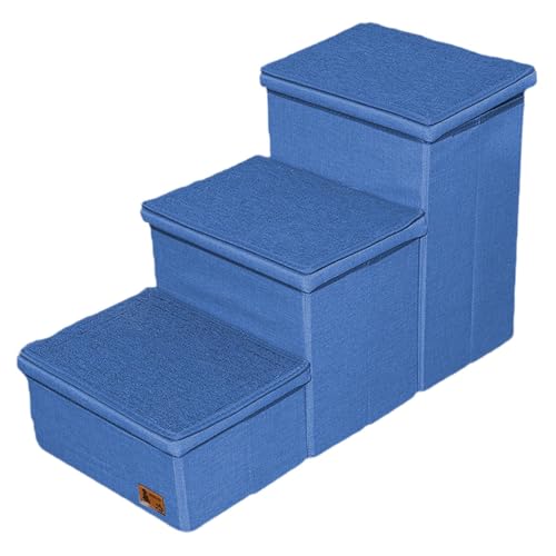 Ronyme Hundetreppe mit 3 Ebenen und Ablagefächern, abnehmbar, belastbar bis 60 kg, mit verstärktem Deckel, multifunktionale Rampe für ältere Katzen, Navy Blau Ronyme Hundetreppe mit 3 Ebenen und Ablagefächern, abnehmbar, belastbar bis 60 kg, mit verstärktem Deckel, multifunktionale Rampe für ältere Katzen, Navy Blau von Ronyme