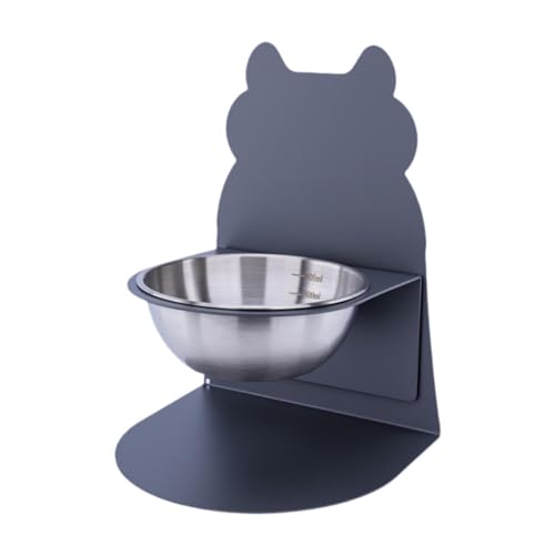 Ronyme Katzenfutternapf mit Halter, Spender, rutschfest, abnehmbar, erhöhter Futter- und Wassernapf, Graue Silberne Schale von Ronyme