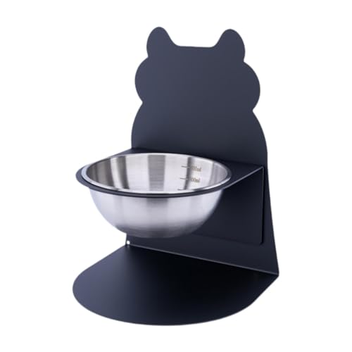 Ronyme Katzenfutternapf mit Halter, Spender, rutschfest, abnehmbar, erhöhter Futter- und Wassernapf, Schwarze Silberne Schüssel von Ronyme
