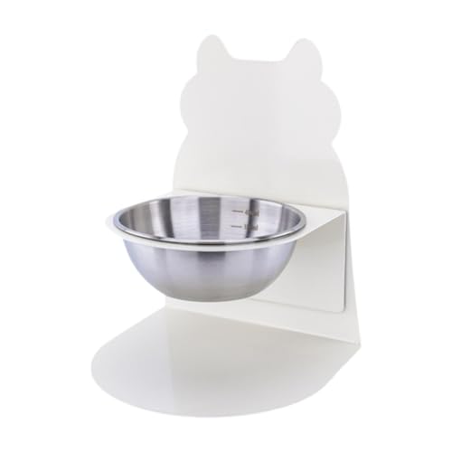 Ronyme Katzenfutternapf mit Halter, Spender, rutschfest, abnehmbar, erhöhter Futter- und Wassernapf, Weiße Silberne Schale von Ronyme