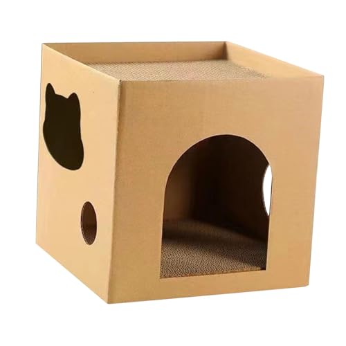 Ronyme Katzenhaus aus Karton, Katzenkratzhaus, Spielversteck, Krallenschleifen, Spielhäuser mit Kratzbrett für Katzen und Kleintiere, Braun Ronyme Katzenhaus aus Karton, Katzenkratzhaus, Spielversteck, Krallenschleifen, Spielhäuser mit Kratzbrett für Katzen und Kleintiere, Braun von Ronyme