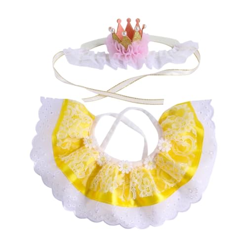 Ronyme Katzenkronenhut, Spitzenschal-Set, Outfit, Halstuch, schönes Spitzen-Bandana-Lätzchen, Katzenprinzessinnen-Kostüme für Katzen und, Gelb Ronyme Katzenkronenhut, Spitzenschal-Set, Outfit, Halstuch, schönes Spitzen-Bandana-Lätzchen, Katzenprinzessinnen-Kostüme für Katzen und, Gelb von Ronyme