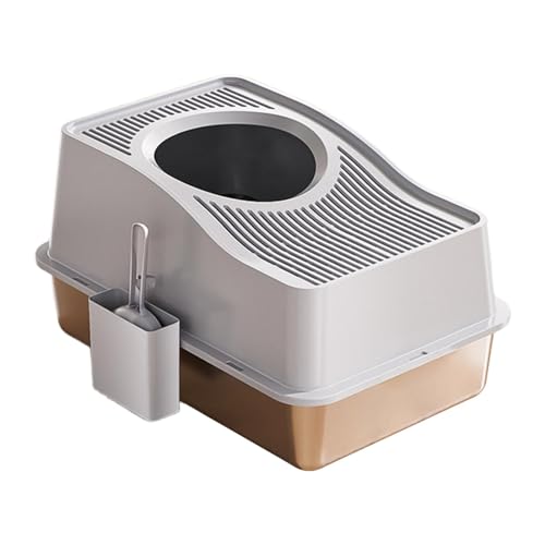 Ronyme Katzentoilette, vollständig geschlossen, spritzwassergeschützt, 60,4 x 39,9 x 35,1 cm, hoher Rand, vielseitig einsetzbar, stabile Katzenbettpfanne mit, Grau von Ronyme