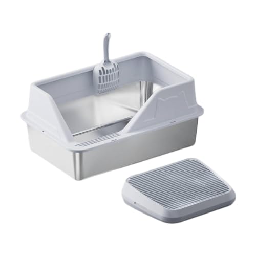 Ronyme Katzentoilette mit hohen Seitenwänden, spritzwassergeschützt, großes Fassungsvermögen und Katzentoilettenrampe für kleine und große Katzen, Hellgrau Ronyme Katzentoilette mit hohen Seitenwänden, spritzwassergeschützt, großes Fassungsvermögen und Katzentoilettenrampe für kleine und große Katzen, Hellgrau von Ronyme