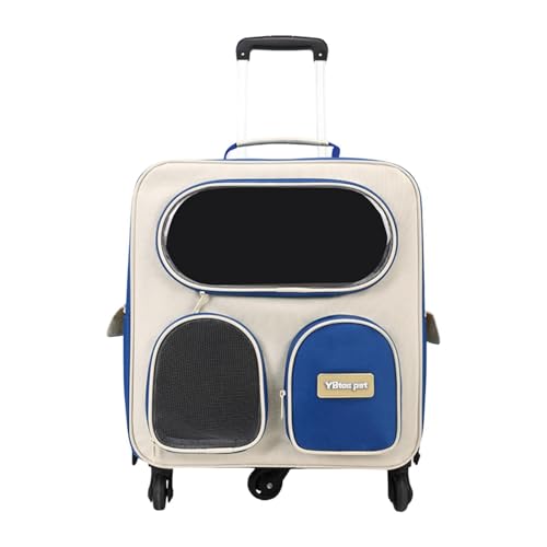 Ronyme Katzentrage-Rucksack mit Trolley mit Rädern, Nylonmaterial, ergonomisch, seitliches Netzfenster, faltbar, wasserdicht, freihändig, Blau Ronyme Katzentrage-Rucksack mit Trolley mit Rädern, Nylonmaterial, ergonomisch, seitliches Netzfenster, faltbar, wasserdicht, freihändig, Blau von Ronyme
