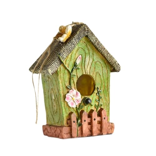 Ronyme Vogelhäuschen zum Aufhängen für draußen, Vogelhütte, Landhaus, Kunstharz, neuartige Gartendekoration, Nest für Zaun, Hof, Bäume, Grün Ronyme Vogelhäuschen zum Aufhängen für draußen, Vogelhütte, Landhaus, Kunstharz, neuartige Gartendekoration, Nest für Zaun, Hof, Bäume, Grün von Ronyme