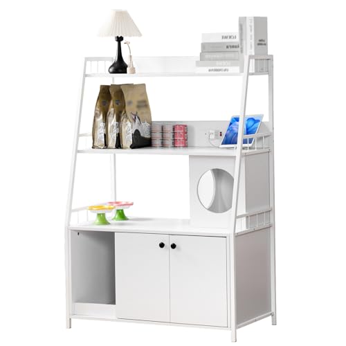 Katzenklo Schrank, Katzenschrank mit 3 Ablageflächen, Hop in Katzenklo & Katzenhaus mit Ladestation, 135x90x50CM Katzenschrank für Schlafzimmer, Wohnzimmer, Eingangshalle (Weiß) von Roomark