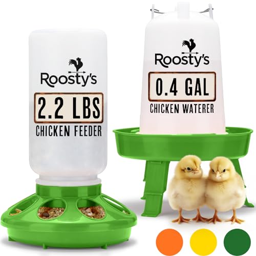 Roosty's Küken-Futterstation und Bewässerungs-Set, 1 l Küken-Futterstation und 1,5 l Kükenbewässerung, Hühnerfutterstation und hängende Hühnertränke, Enten-Futterstation, Wachtel-Futterstation, von Roosty's