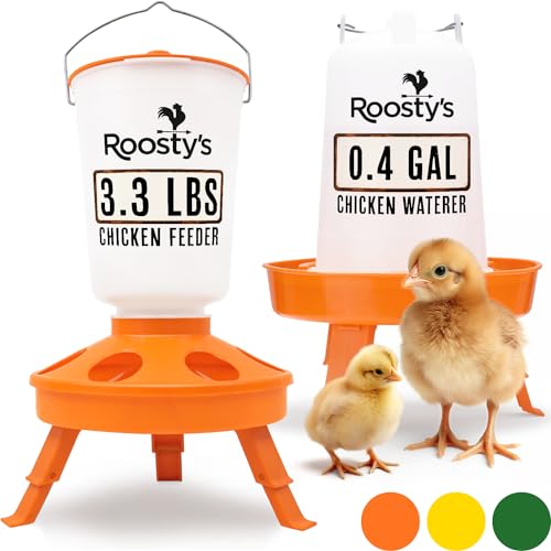 Roosty's - Top Fill 1,5 kg Küken-Futterstation und 1,5 l Kükenbewässerung, Hühner-Futterspender und Bewässerung, Kleiner Hühner-Futterspender und hängende Hühnertränke, Enten-Futterstation, von Roosty's