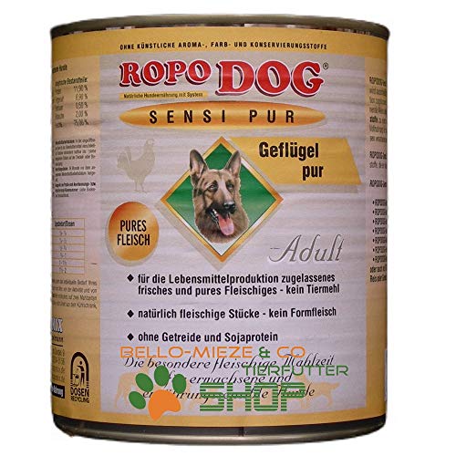 30 Dosen à 800 gr. RopoDog Adult Sensi Pur Geflügel - pures Fleisch von RopoDog
