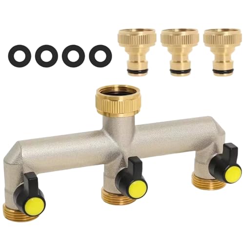 RoseFlower 3 Wege Verteiler, 3/4'' und 1/2'' Garten Wasseranschluss Verteiler, Wasserhahn Adapter Gartenschlauch Garden Hose Splitter Schlauchverteiler Gartenschläuche Zubehör für Bewässerung Waschen von RoseFlower