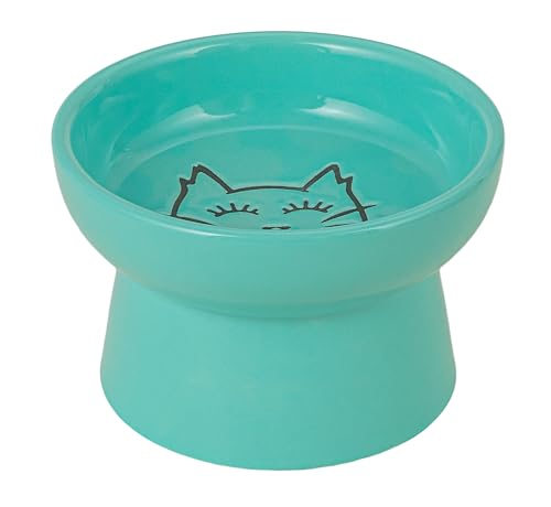 Rosemead Lane Kitty City Erhöhter Katzenfutternapf, erhöhter Katzenfutternapf, Keramik erhöhter und geneigter Wassernapf, gegen Erbrechen und schützt die Wirbelsäule der Haustiere (11,2 cm, blau) von Rosemead Lane