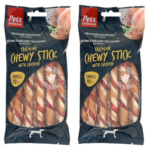 Pets Unlimited Tricolor Kausticks mit Huhn klein, 10 Stück (2er Pack) von Rosewood