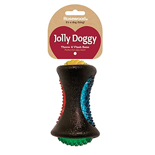Rosewood 40340 Jolly Doggy aufleuchtendes Gummi-Wurfspielzeug für Hunde in Knochenform, 13 cm von Rosewood