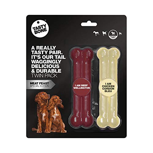 Tasty Bone Rosewood 57190 Doppelpack TastyBone Hundespielzeug aus Nylon mit Beef Wellington - und Hühnchen - Cordon Bleu - Geschmack, 15 cm von Tasty Bone