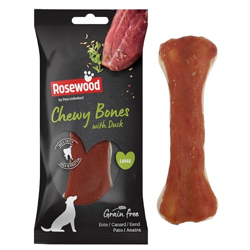 Rosewood Kauknochen aus Rosenholz mit Ente für Hunde - Groß, Rinderhaut-Leckerli mit Ente, Zahnpflege, Proteinreich, Getreide- und Glutenfrei, Ohne Künstliche Zusätze, 90g Rosewood Kauknochen aus Rosenholz mit Ente für Hunde - Groß, Rinderhaut-Leckerli mit Ente, Zahnpflege, Proteinreich, Getreide- und Glutenfrei, Ohne Künstliche Zusätze, 90g von Rosewood