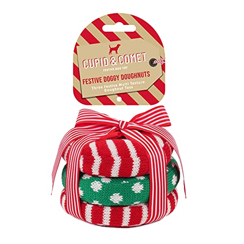 Rosewood Cupid and Comet Festive Doggy Donut Hundespielzeug, Interaktives Hundespielzeug, Einschließlich:1 x Quietschendes Donut-Hundespielzeug, 1 x Seil-Donut-Hundespielzeug und 1 x Rosewood Cupid and Comet Festive Doggy Donut Hundespielzeug, Interaktives Hundespielzeug, Einschließlich:1 x Quietschendes Donut-Hundespielzeug, 1 x Seil-Donut-Hundespielzeug und 1 x von Rosewood