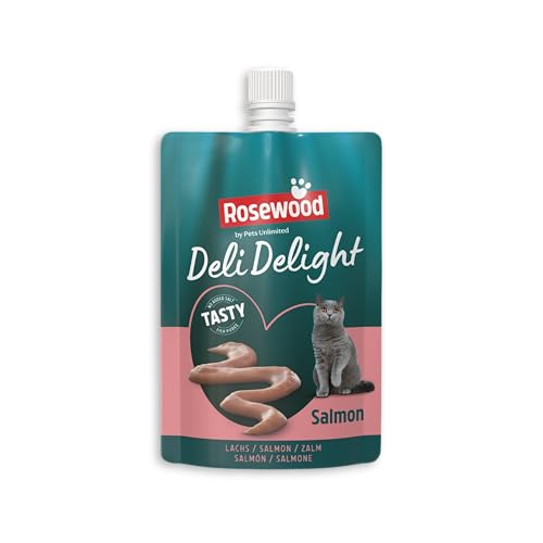 Rosewood Deli Delight Lachspüree für Katzen, 80g – Feines Topping oder Snack – Hoher Feuchtigkeitsgehalt – Ohne Zusatzstoffe – Für wählerische Stubentiger von Rosewood