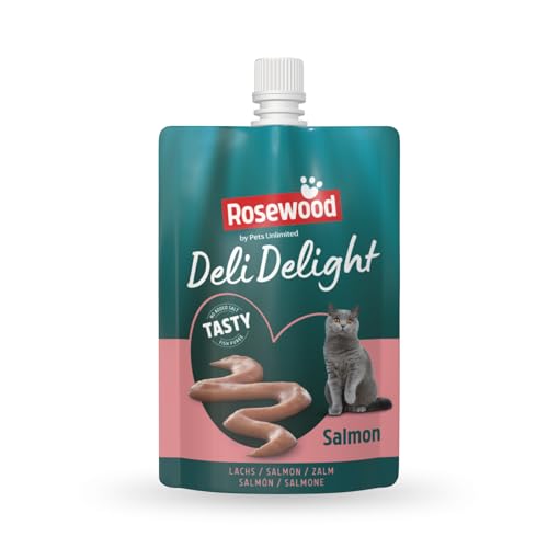 Rosewood Deli Delight Lachspüree für Katzen, 80g – Feines Topping oder Snack – Hoher Feuchtigkeitsgehalt – Ohne Zusatzstoffe – Für wählerische Stubentiger Rosewood Deli Delight Lachspüree für Katzen, 80g – Feines Topping oder Snack – Hoher Feuchtigkeitsgehalt – Ohne Zusatzstoffe – Für wählerische Stubentiger von Rosewood