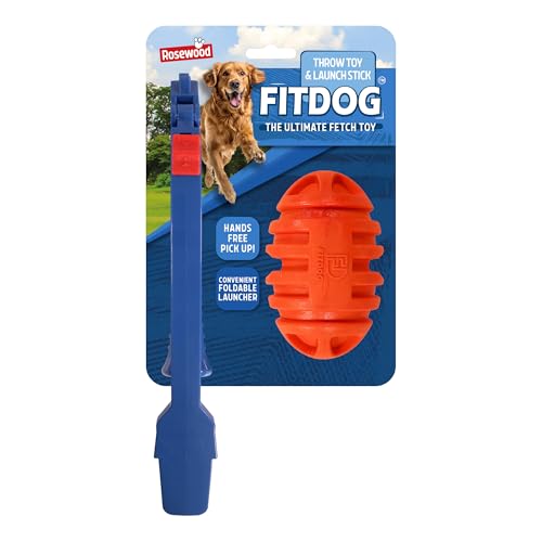 Rosewood Fit Dog Gummi-Rugbyball-Wurfspielzeug mit faltbarem Launcher – langlebiges Apportierspielzeug und Flinger für aktive Hunde – Outdoor-Hundespielzeug für kleine, mittelgroße und große Rassen Rosewood Fit Dog Gummi-Rugbyball-Wurfspielzeug mit faltbarem Launcher – langlebiges Apportierspielzeug und Flinger für aktive Hunde – Outdoor-Hundespielzeug für kleine, mittelgroße und große Rassen von Rosewood