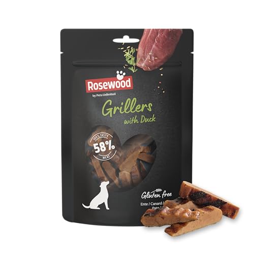 Rosewood Grillers mit Ente – Zarte Hundesnacks mit 58 % Entenfleisch – Natürliche Zutaten, glutenfrei & ohne künstliche Zusätze – 100 g von Rosewood