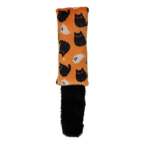 Rosewood Halloween Cat Kicker Toy - 42cm Soft Catnip Pillow with Crinkle Tail - Black & Orange Witch Cat Print - Interactive Kicking Toy for Cats & Kittens von Rosewood