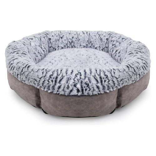 Rosewood Hundebett für Hunde, maschinenwaschbar, super weiches Fleece gefüttert, Velourslederimitat, Grau, 64 x 64 x 20 cm von Rosewood