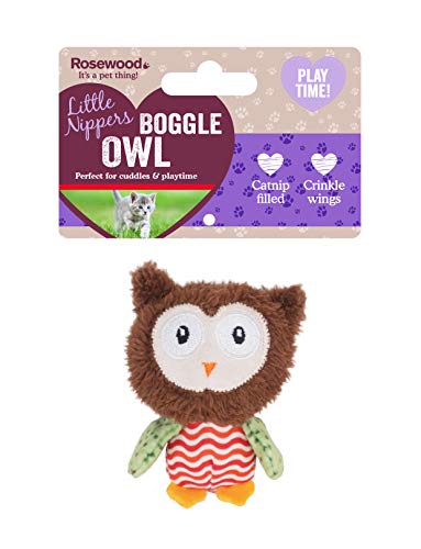 Rosewood Little Nippers Boggle Owl Katzen- und Kätzchenspielzeug, Bunte Plüscheule mit Katzenminze, interaktives Spielzeug für fesselnde Spiele, stimuliert Bewegung und geistige Bereicherung von Rosewood