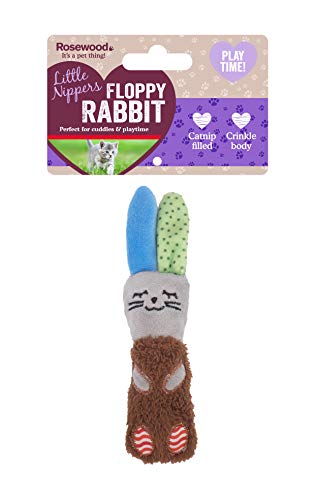 Rosewood Little Nippers Floppy Rabbit Katzen- und Kätzchenspielzeug, weiches mehrfarbiges Plüschtier mit Katzenminze, interaktives Spielen für Kätzchen und kleine Katzen, fördert Bewegung und geistige von Rosewood